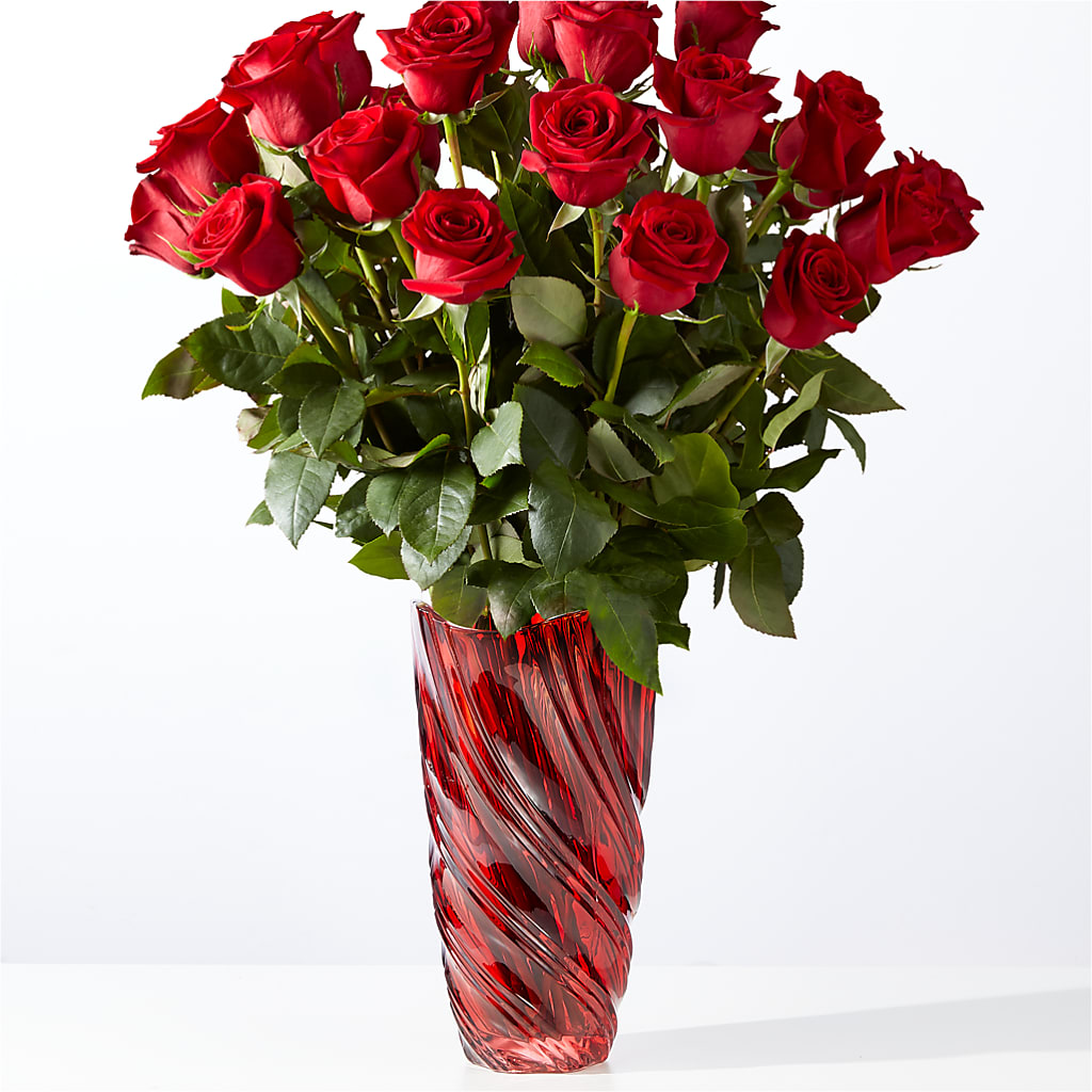 Classic Love Red Rose Bouquet with Luxe Swirl Vase – Loose Leaf Florist, Austin TX