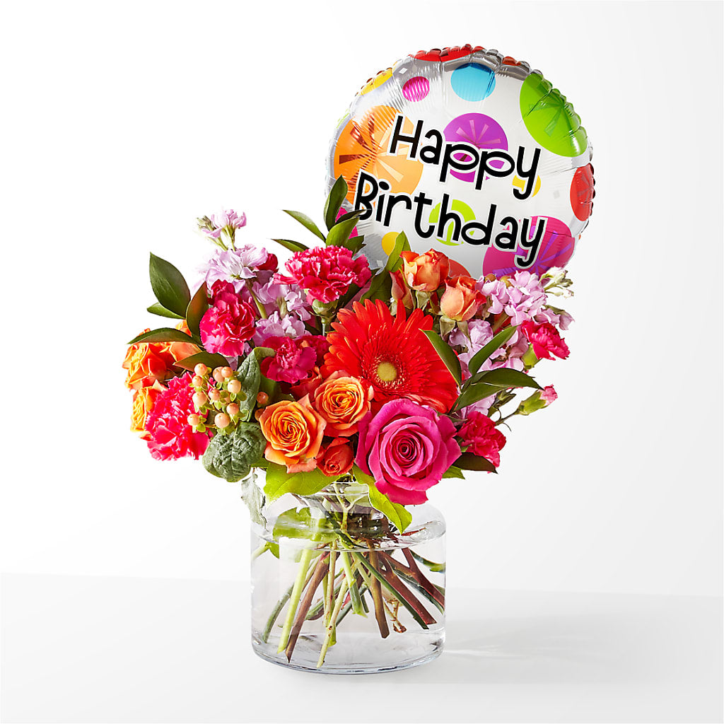 Fiesta Bouquet with Birthday Balloon –  Loose Leaf Florist, Austin TX