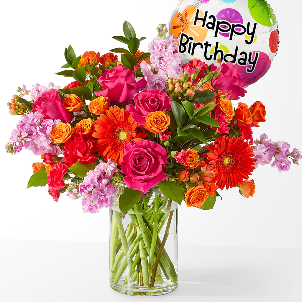 Fiesta Bouquet with Birthday Balloon –  Loose Leaf Florist, Austin TX