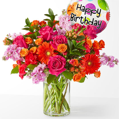 Fiesta Bouquet with Birthday Balloon –  Loose Leaf Florist, Austin TX