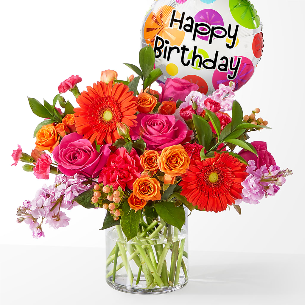 Fiesta Bouquet with Birthday Balloon –  Loose Leaf Florist, Austin TX