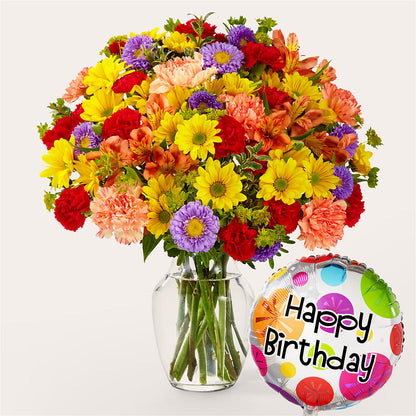Kaleidoscope Bouquet with Birthday Balloon –  Loose Leaf Florist, Austin TX
