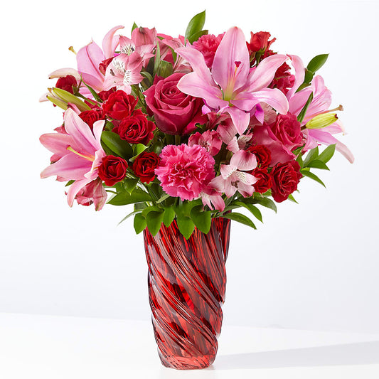 In Love Bouquet with Luxe Swirl Vase –  Loose Leaf Florist, Austin TX