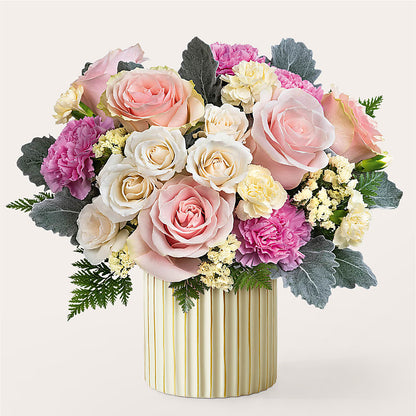 Blissful Moments Bouquet with Ivory Vase –  Loose Leaf Florist, Austin TX