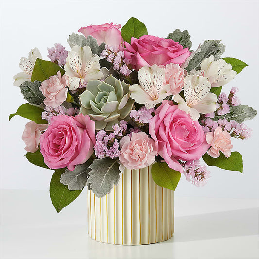 Dusty Rose Bouquet with Ivory Vase –  Loose Leaf Florist, Austin TX
