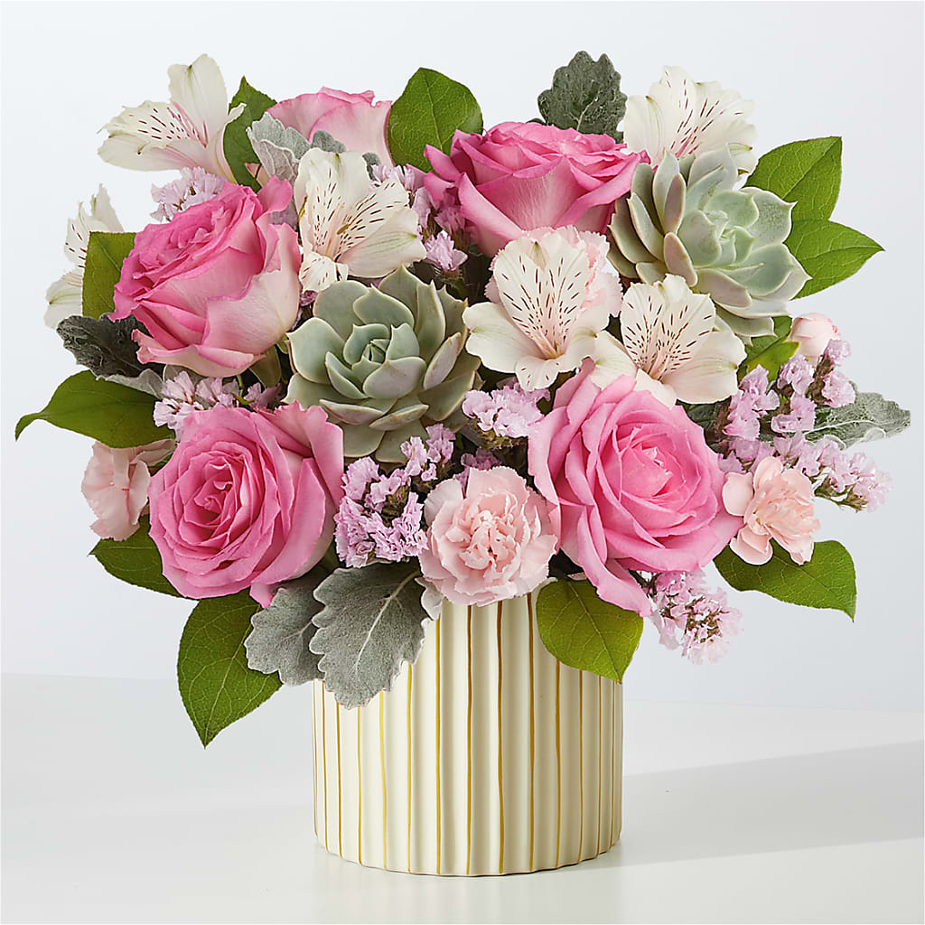 Dusty Rose Bouquet with Ivory Vase –  Loose Leaf Florist, Austin TX