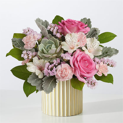 Dusty Rose Bouquet with Ivory Vase –  Loose Leaf Florist, Austin TX