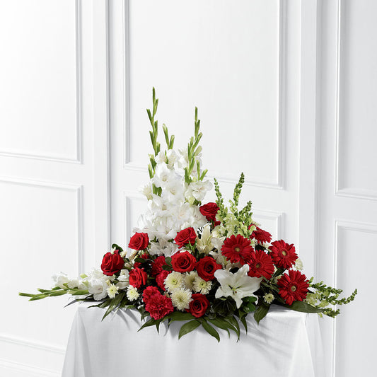 Crimson & White Arrangement –  Loose Leaf Florist, Austin TX