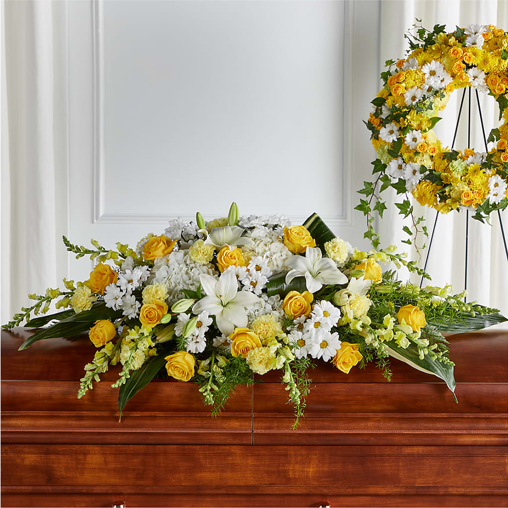 Golden Harmony Casket Spray –  Loose Leaf Florist, Austin TX