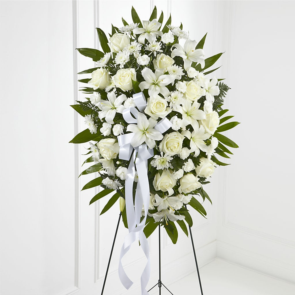 Exquisite Tribute Standing Spray-White Ribbon –  Loose Leaf Florist, Austin TX