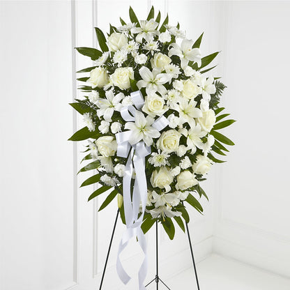 Exquisite Tribute Standing Spray-White Ribbon –  Loose Leaf Florist, Austin TX