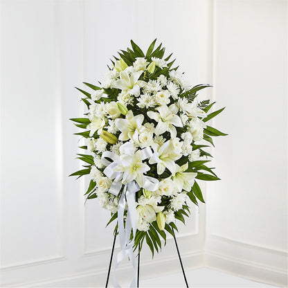 Exquisite Tribute Standing Spray-White Ribbon –  Loose Leaf Florist, Austin TX
