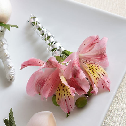 Pink Peruvian Lily Boutonniere –  Loose Leaf Florist, Austin TX